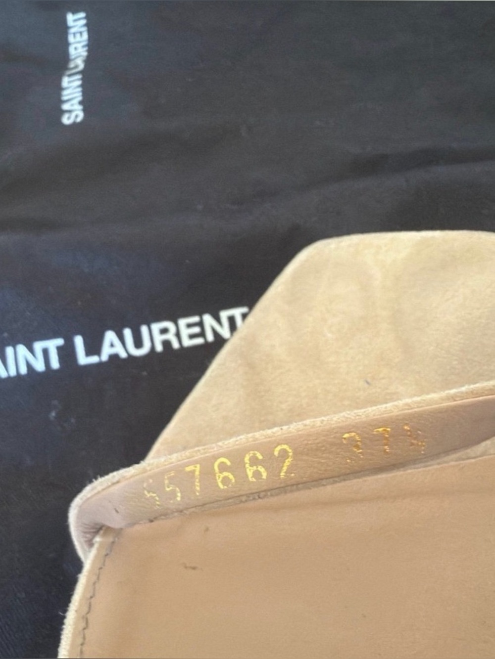 Saint Laurent Nude Suede YSL Logo Heel Sandals - Picture 5 of 10